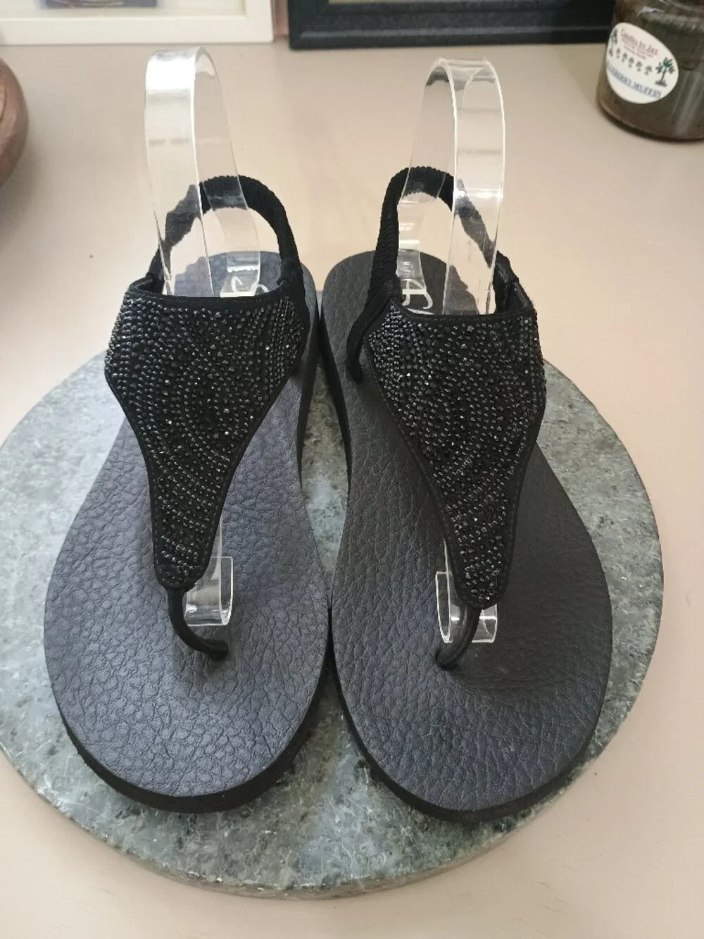 Skechers Cali Meditation Sandals New Moon Black Embellished Size 9 Yoga Foam
